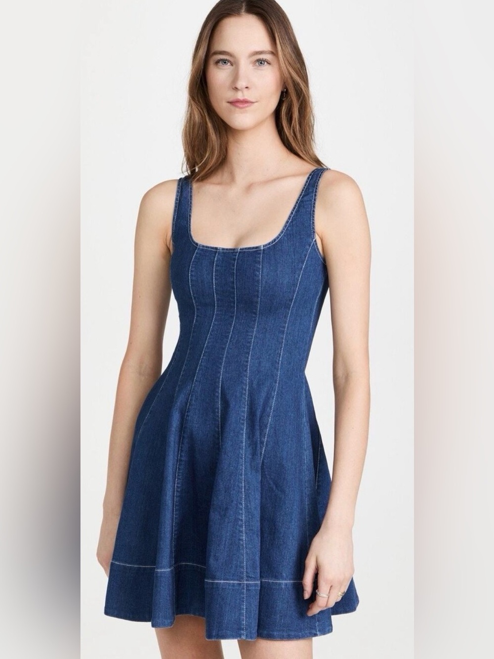 STAUD Denim WELLS Tank Fit-and-Flare Dress in Dark Blue SIZE 8 nwot
